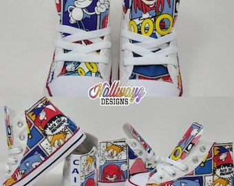 Custom Sonic Knuckles Tails Converse Shoes Birthday sneaker graduation gift by Hallwayz Designs