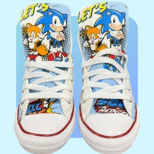 Sonic Tails Converse Shoes Birthday Toddler sneaker by Hallwayz Designs light blue Sonic the hedgehog Chicks unisex trainer