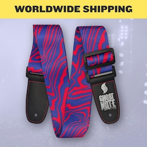 Electric Guitar Strap - Acoustic Guitar Strap - Bass Strap - Ukulele Strap | Ghost Note Swirl Series Pink on Purple Guitar Strap