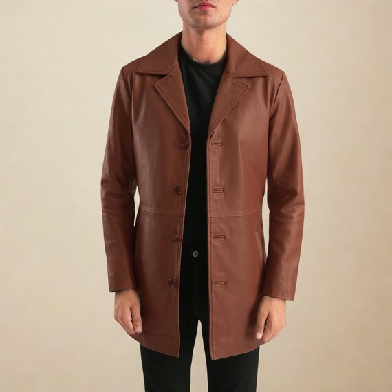 Custom Made Mens Leather Coat: Soft Cowhide Long Jacket