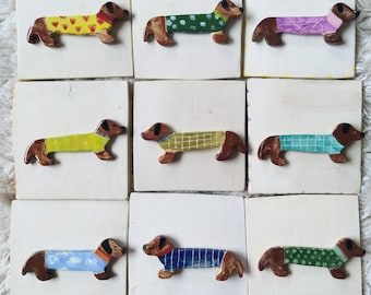 Handmade Ceramic Dachshund Brooch, Sausage Dog Pin