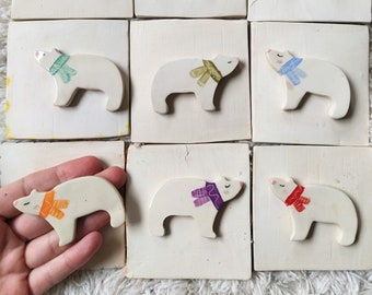 Polar Bear Magnet, Polar bear Ceramic Brooch, Handmade Ceramic Brooch, Ceramic Jewellery, Handmade Pin, Ceramic Pin