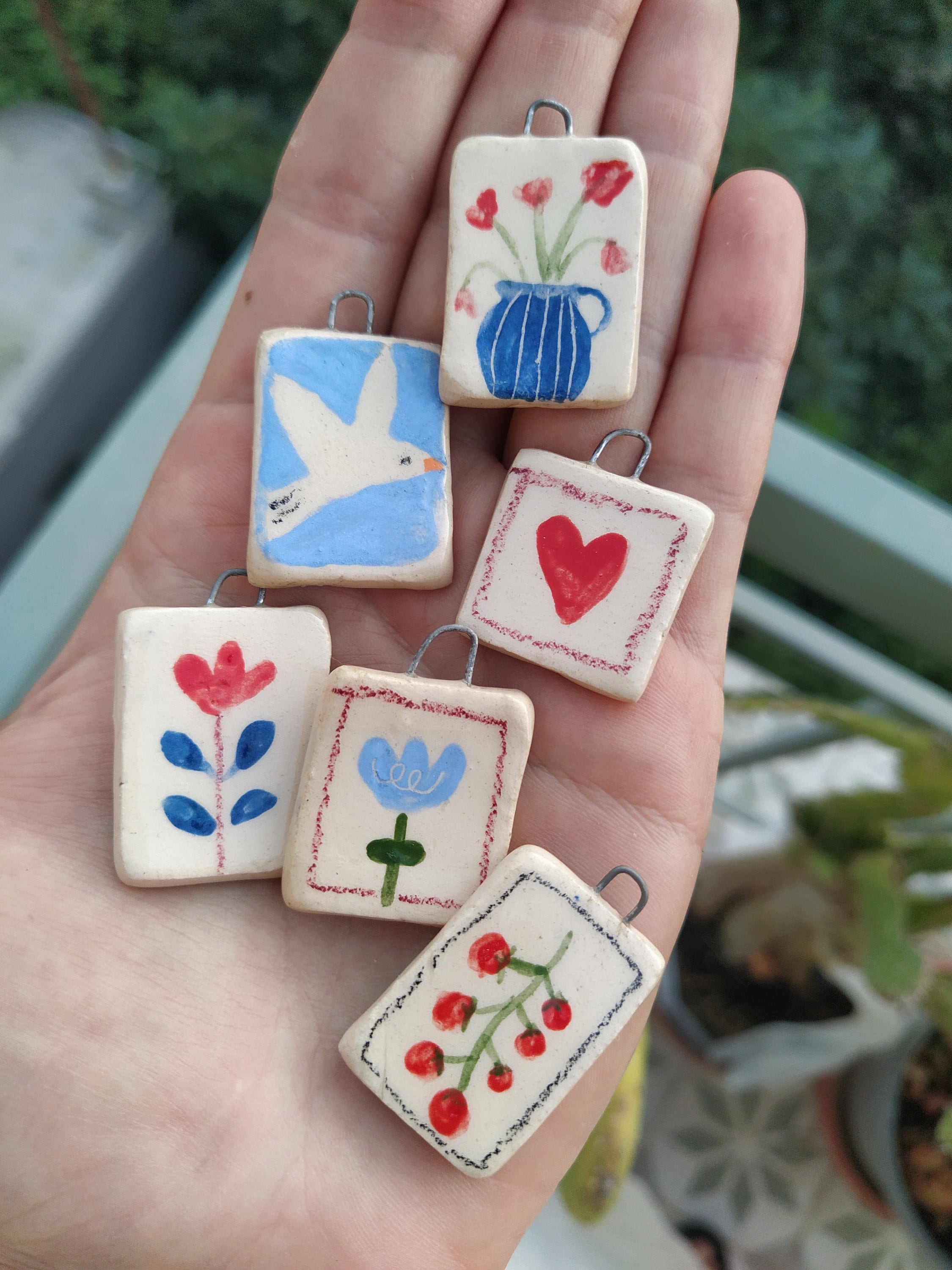 handmade ceramic charm, ceramic pendant, ceramic charm necklace