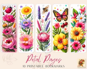 Floral Printable Bookmarks | bookmark PNG | 10 Mixed Media Flower Bookmark Sheets | PNG bookmark sublimation | Digital Bookmarks |Watercolor