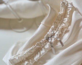 Luxury pure silk wedding garter with soft silver ribbon