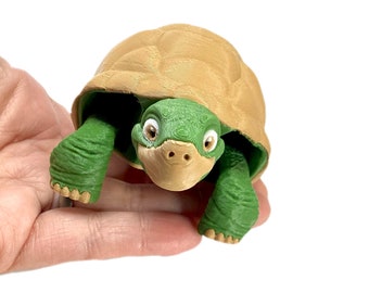 Tortoise fidget toy articulated desk decor, gift for kids and adults, brown green Cute office stim toys MatMire Makes (1 toy)