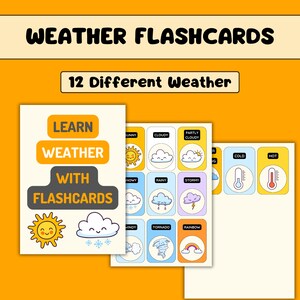 Cartões meteorológicos, flashcards Montessori, materiais de aprendizagem pré-escolar, cartões educacionais para impressão, vocabulário meteorológico, nomenclatura de flashcards