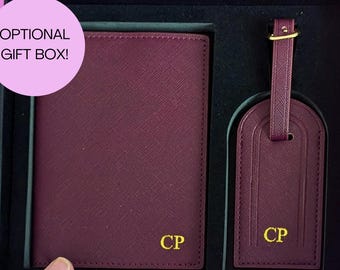 Personalisierte Leder Passetui Geschenkset, individuelles Geschenk für Reisende, Monogramm Passetui für Frauen, Flitterwochen Geschenk, Weihnachtsgeschenk
