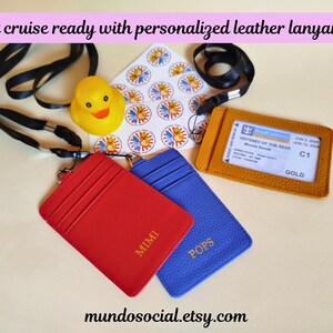 Get cruise ready with our personalized cardholder lanyards. Custom leather lanyards shown with Royal Caribbean cabin door card inside.