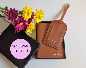 Vegan Leather Travel Set, Personalized Passport Cover, Custom Monogram Luggage Tag, Wedding Party Favor, Christmas Gift, Bulk Office Gifts