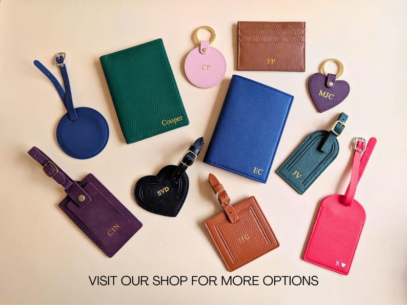 A range of personalized leather goods in our shop.
