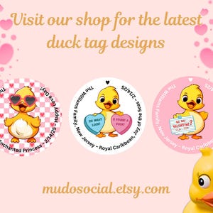 Visit our shop for the latest duck tag sticker designs. Valentine's Day duck collection at mundosocial.esty.com.