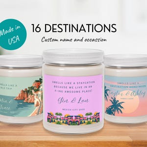 Soy Candle - 9oz, Smells Like a Vacation Souvenir, Custom Engagement Gift, Anniversary, Mothers Day, Luxury Candle, Travel Planning Gift