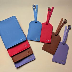 Funda para pasaporte y etiqueta para equipaje, funda personalizada para pasaporte, etiqueta personalizada para equipaje, funda para pasaporte de cuero vegano, regalos personalizados, set de viaje