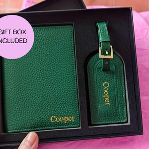 Juego de regalo con etiqueta de cuero para equipaje y porta pasaporte, regalos personalizados relacionados con viajes, etiqueta con nombre personalizada, regalo de viaje de cuero, billetera para pasaporte