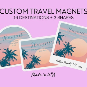 Imán de postal, Luna de miel hawaiana, Reserva la fecha de boda, Regalo de aniversario, Imanes de viaje personalizados, Viaje familiar a Hawái, Oahu, Maui, Kauai