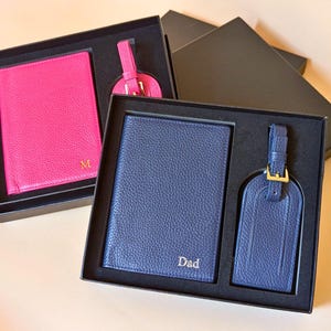 Conjunto de capa de passaporte e etiqueta de bagagem personalizada, porta-passaporte personalizado, presente de Natal, presente de viagem para casamentos, presentes corporativos, monograma