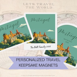 Portugal Souvenir Magnet, Kundenspezifischer Reisemagnet, Bestimmungsort Hochzeit Verlobungsgeschenk, Familienurlaub, personalisiertes Andenken Lissabon Flitterwochen