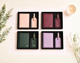 Funda de pasaporte de cuero personalizada para mujer y juego de etiqueta para equipaje, regalo personalizado para damas de honor, regalo de boda