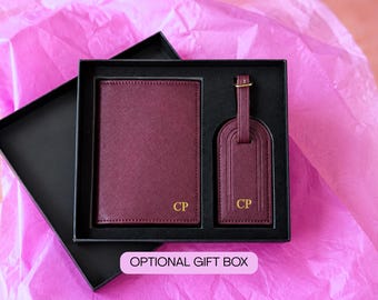 Personalized Leather Passport Holder Gift Set, Custom Gift for Traveler, Monogram Passport Case for Women, Honeymoon Gift, Christmas Gift