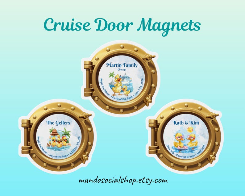 Cruising ducks designs are also available as porthole magnets for cruise door decals. Visit our shop: mundosocialshop.etsy.com