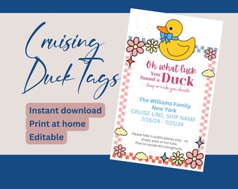 Printable Tags Cruise Ship Ducks You Found a Duck Kids Game Custom Cruising Ducks Tags Editable Rubber Duck Card Duckie Personalized PDF