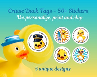 Custom Cruise Duck Tag Stickers 50pcs | Personalized Cruising Duck Tags | Royal Caribbean Cruise Essentials | Rubber Ducky Game Vacation