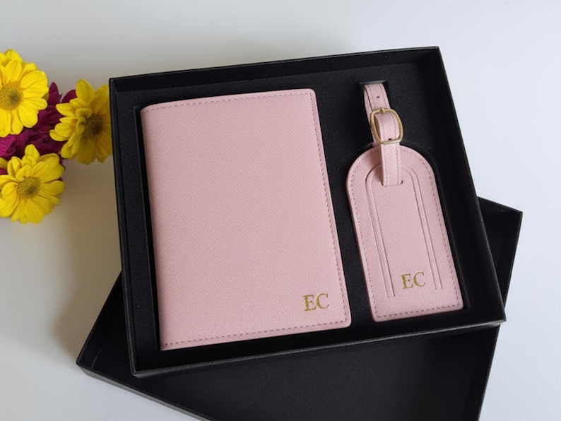 Personalized Travel Accessories in Pale pink.