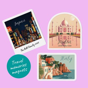 Personalized Travel Magnets, Custom Family Trip Magnet, Destination Wedding Save the Date, Mediterranean Cruise, Fridge Magnet Souvenir