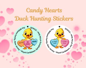 Candy Hearts Cruising Duck-tagstickers, gepersonaliseerde badeendtags, custom cruisetag, Royal Caribbean Carnival Disney, Be My Valentine