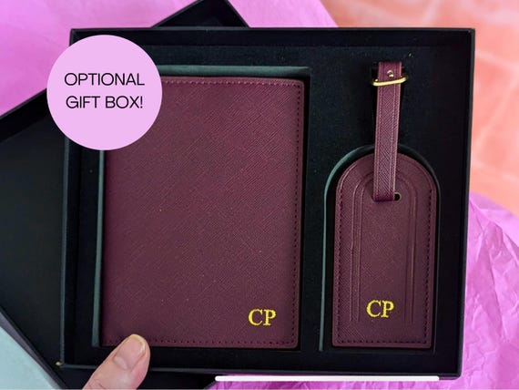 Personalized Leather Passport Holder Gift Set, Custom Gift for Traveler, Monogram Passport Case for Women, Honeymoon Gift, Christmas Gift