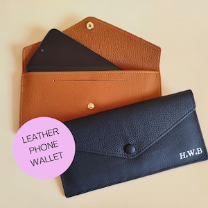 Cartera personalizada con sobre, cartera de cuero personalizada, cartera delgada, funda para teléfono, regalo para el día de la madre, regalo para novia, cartera de mano con monograma