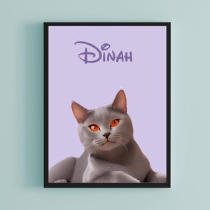 Custom Cat Portraits, Custom Dog Portrait, Disney Drawing Wall Art, Pet Portrait, Cartoon Cat, Pet Memorial Gift, Cat Mom Gift, Cat Dad Gift