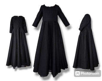 Robe noire pour enfants avec jupe circulaire, robe de soirée gothique