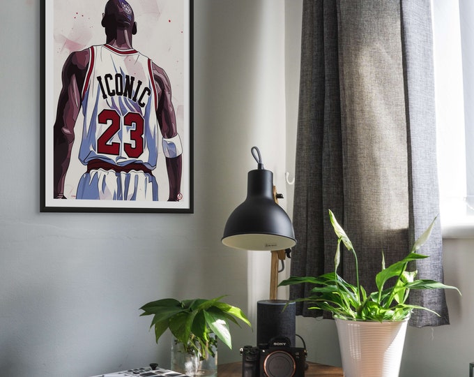 Impression d'art emblématique du sport américain 23 - Impression de sport - Parfaite pour l'homme des cavernes, une salle de sport ou un bureau à domicile à Chicago - Basketball - Poster de sport des légendes n°1