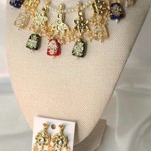 Kundan Necklace Set, Traditional Indian Tanjor Beads Royal wedding & festival Jewelry