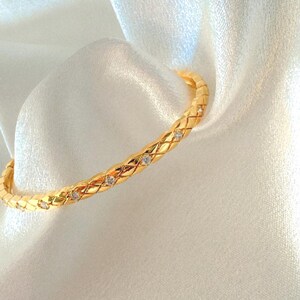 Anti Tarnish Bracelet, 18k gold plated, cross lines Designed Bracelet, Diamonds studded bracelet, gifts, wedding, everyday wear jewelry