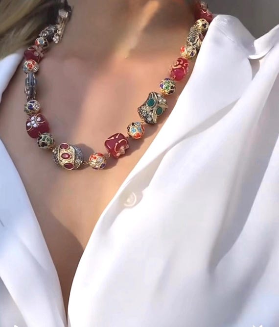 Indian Kundan Mala Set, beads necklace, Fusion Necklace, wedding partywear jewelry Christmas gifts