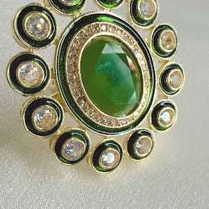 Kundan Emerald Statement Ring: Gold Plated Indian Wedding Jewelry