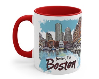 Boston, MA Downtown Landmarks Accent Coffee Mug, 11oz