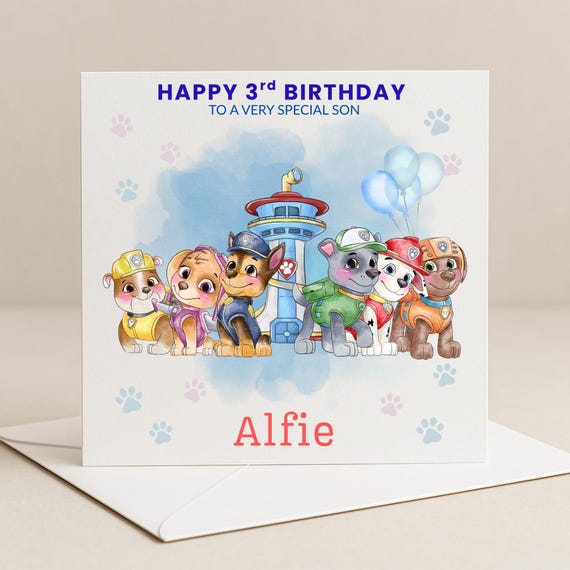 Personalised Paw Patrol Birthday card, Heroic Pups, Puppy Party,  for Son, Daughter, Grandson