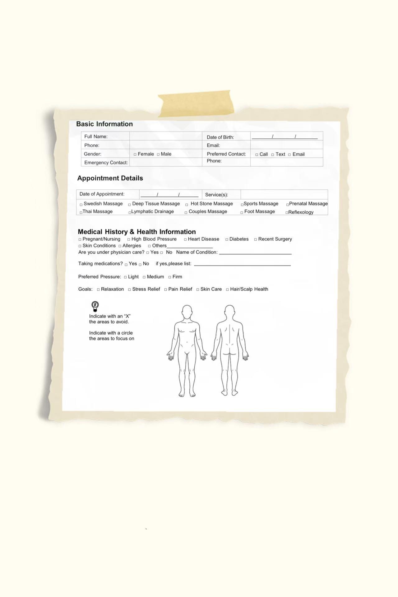 Spa Client Intake Form | Massage Therapy Consultation Form | A4 ...