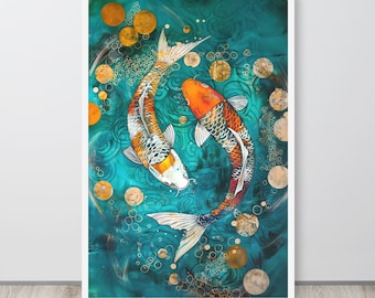 Framed koi pond poster - zen wall art