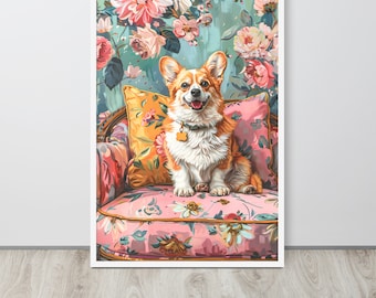 空飛ぶコーギー犬のアートプリント：風変わりな壁飾り - Etsy 日本