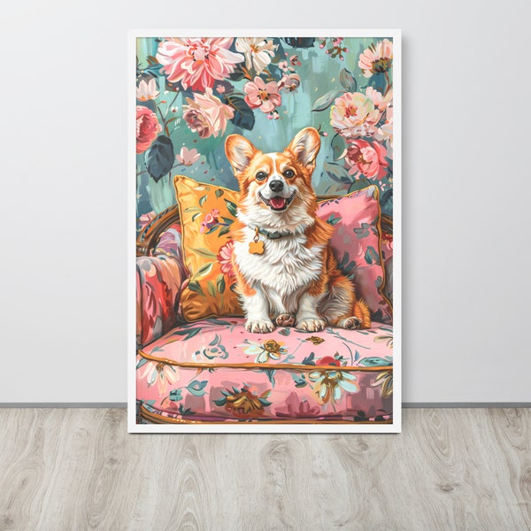 Framed corgi art print - stylish dog art