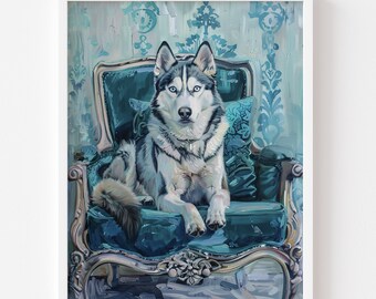Husky dog art print - Maximalist wall art