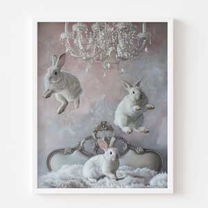 Stampa artistica "Bunnies" - Conigli stravaganti - Decorazione murale con animali incantati - Decorazione per la casa in stile shabby chic