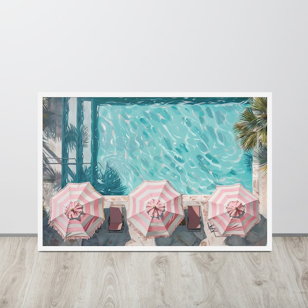 Framed poolside art print - tropical decor - palm beach style
