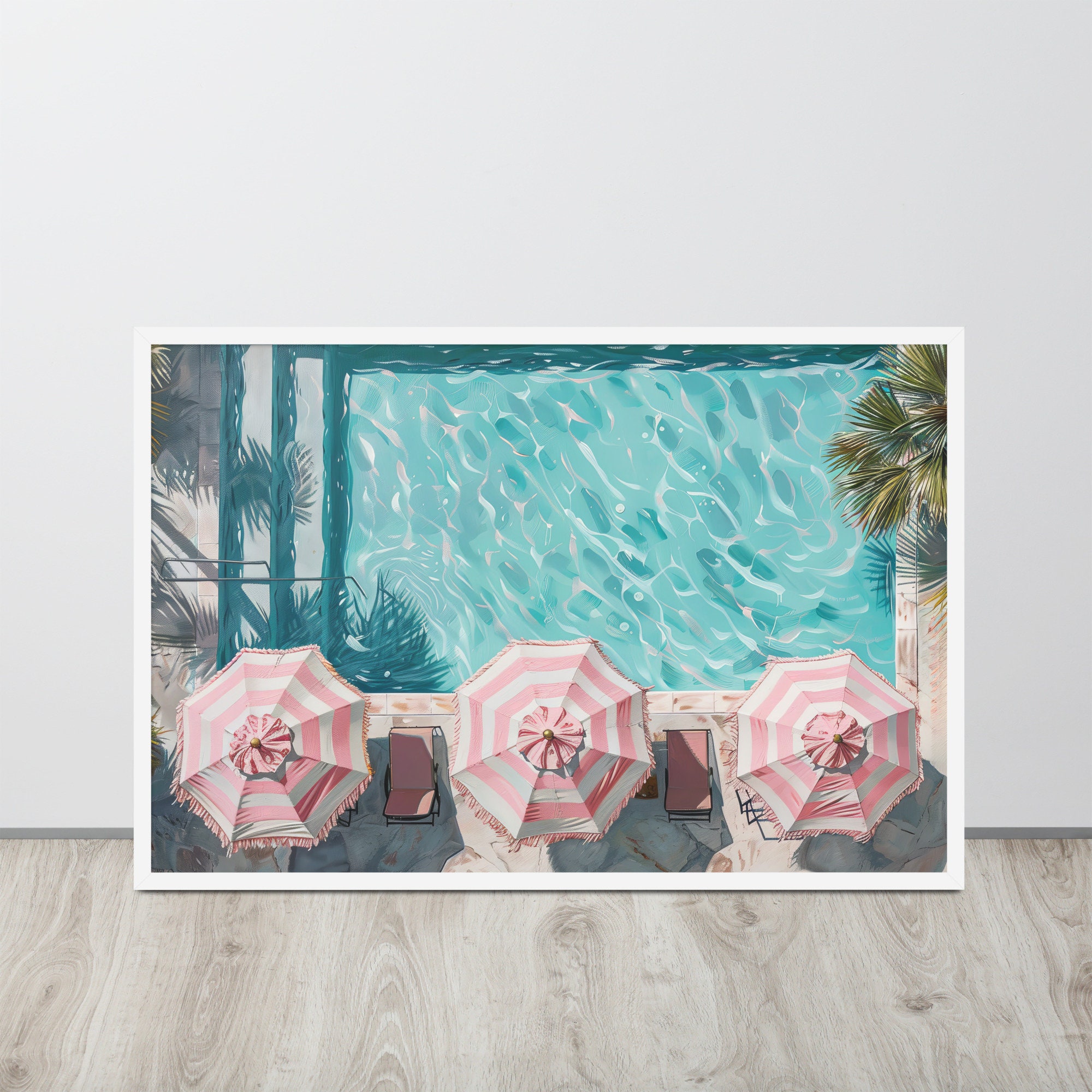 Framed poolside art print - tropical decor - palm beach style