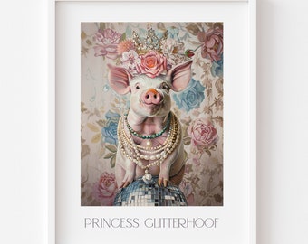 Princess pig painting - maximalist wall art